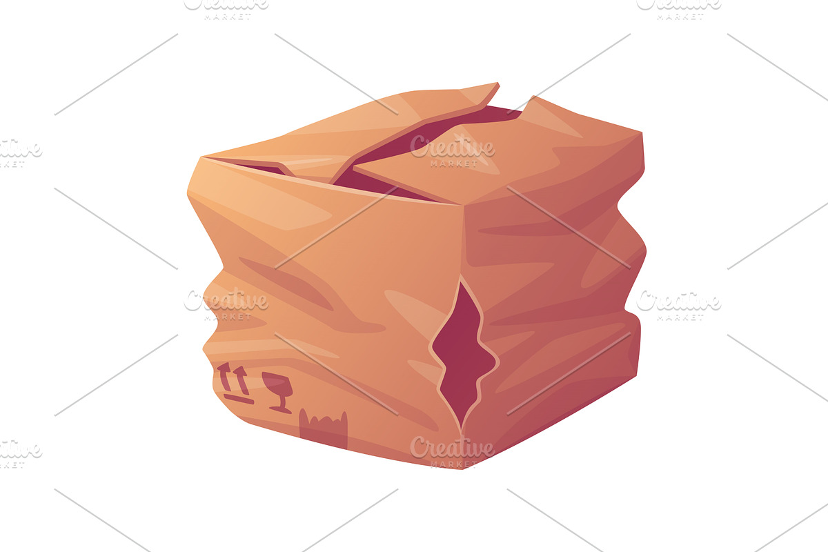 Crumpled Cardboard Box as Packaging, an Object Illustration by TopVectors