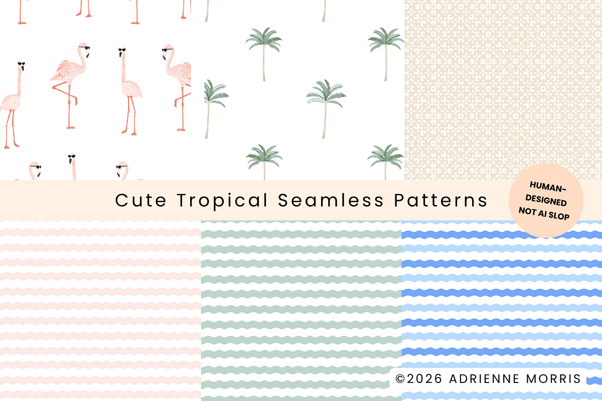 Cute Pastel Tropical Patterns, a Pattern Graphic by Adrienne Morris (Photo 1 of 7)
