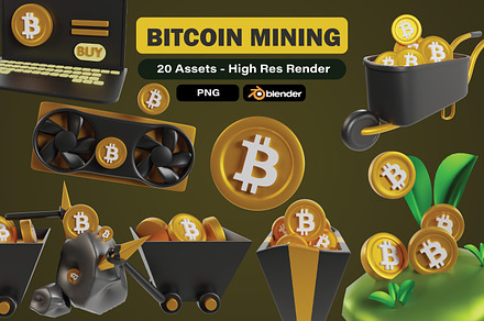 Bitcoin Mining 3d icons bundle, an Object 3D Model by Guavanaboy