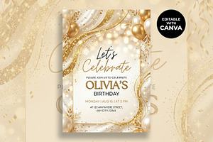 Gold Birthday Invitation Template, an Invitation Template by M9 Design
