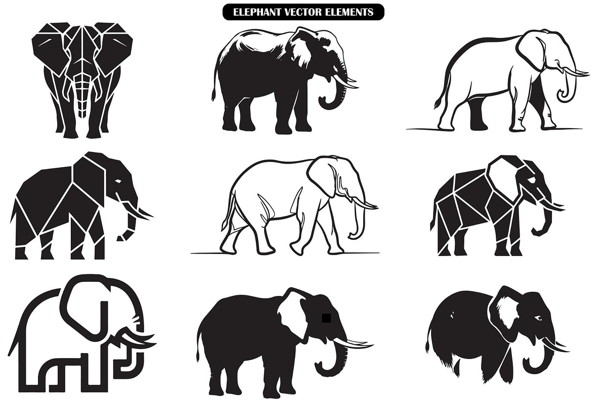 Elephant Vector Elements Bundle, an Animal Illustration by balal (Photo 1 of 10)