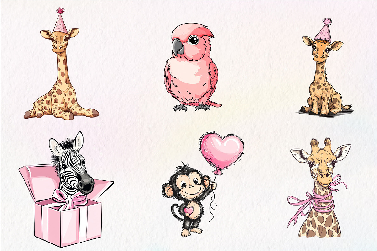 Cute Safari Party Animal watercolor, an Illustration by CreationArt (Photo 8 of 9)