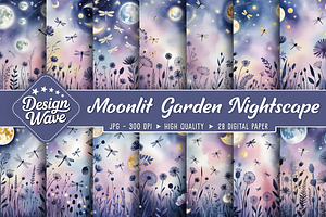 Moonlit Garden Nightscape Background, a Healthcare Illustration by Design Station
