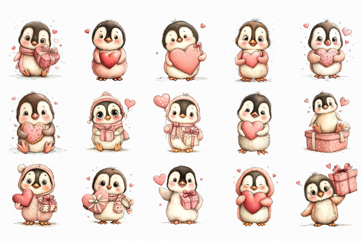 Valentine Penguin Heart Gift Clipart, an Illustration by Libby Wishes (Photo 3 of 5)