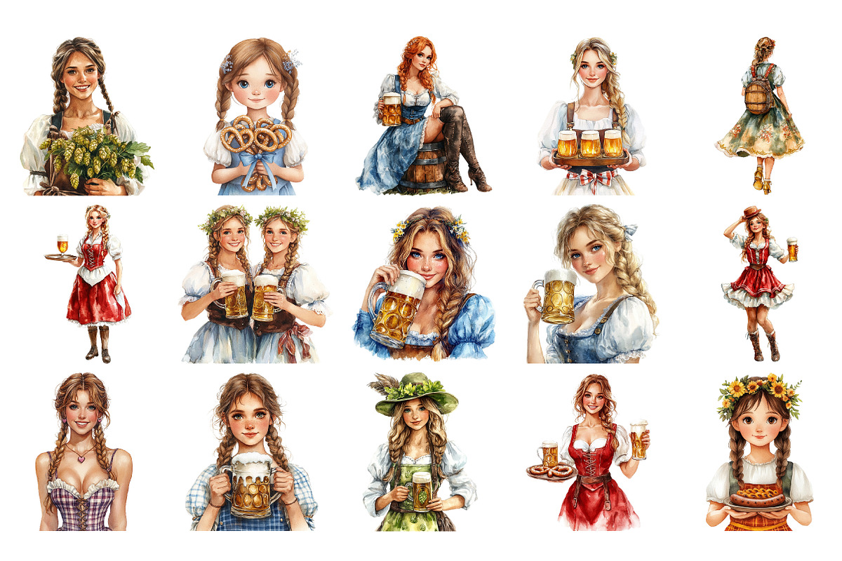 Oktoberfest beer Maids clipart set, an Illustration by Craft Nest (Photo 2 of 4)