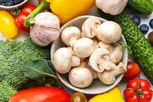 Colorful healthy food variety with fresh fruits and vegetables, a Food & Drink Photo by Olena Rudo