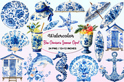 Blue Chinoiserie Summer Clipart PNG, a Graphic by CitraGraphics (Thumbnail 1 of 4)