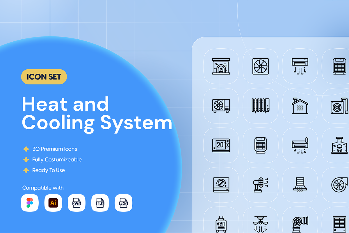 Heat and Cooling System Icon Set, an Outline Icon by Nathaya Studio (Photo 1 of 2)