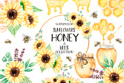 Watercolor Sunflowers, Honey & Bees, a Decorative Illustration by MayaNavits (Thumbnail 1 of 9)