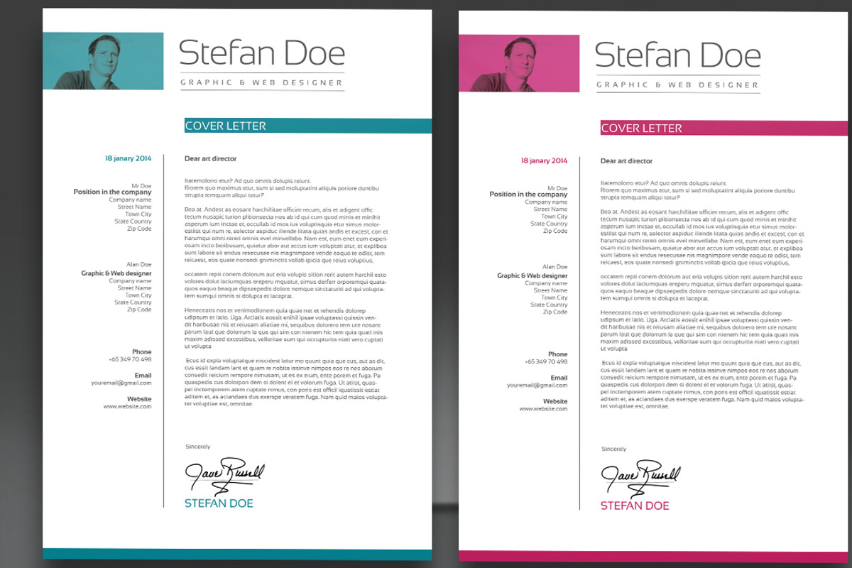5 color Resume  & Cover, a Resume Template by sz81 (Photo 5 of 5)