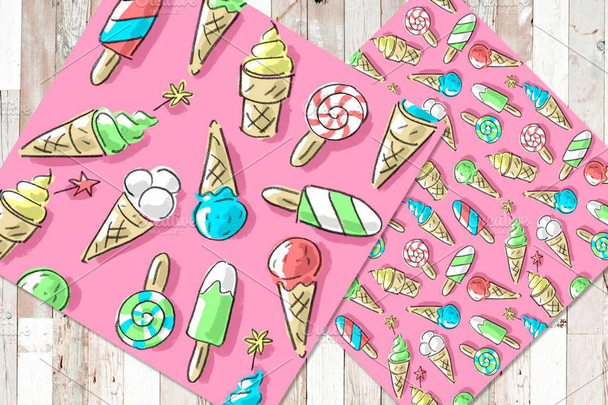 Set: seamless pattern with ice-cream, a Pattern Graphic by Melniklenart (Photo 5 of 9)