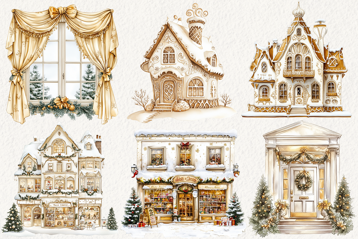 White and Gold Christmas Clipart, an Illustration by NadiaTheronArt (Photo 3 of 5)