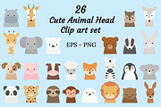 Cute Animal Head Clipart Set of 26, an Animal Illustration by Rebecca Tiana Studio (Thumbnail 1 of 5)