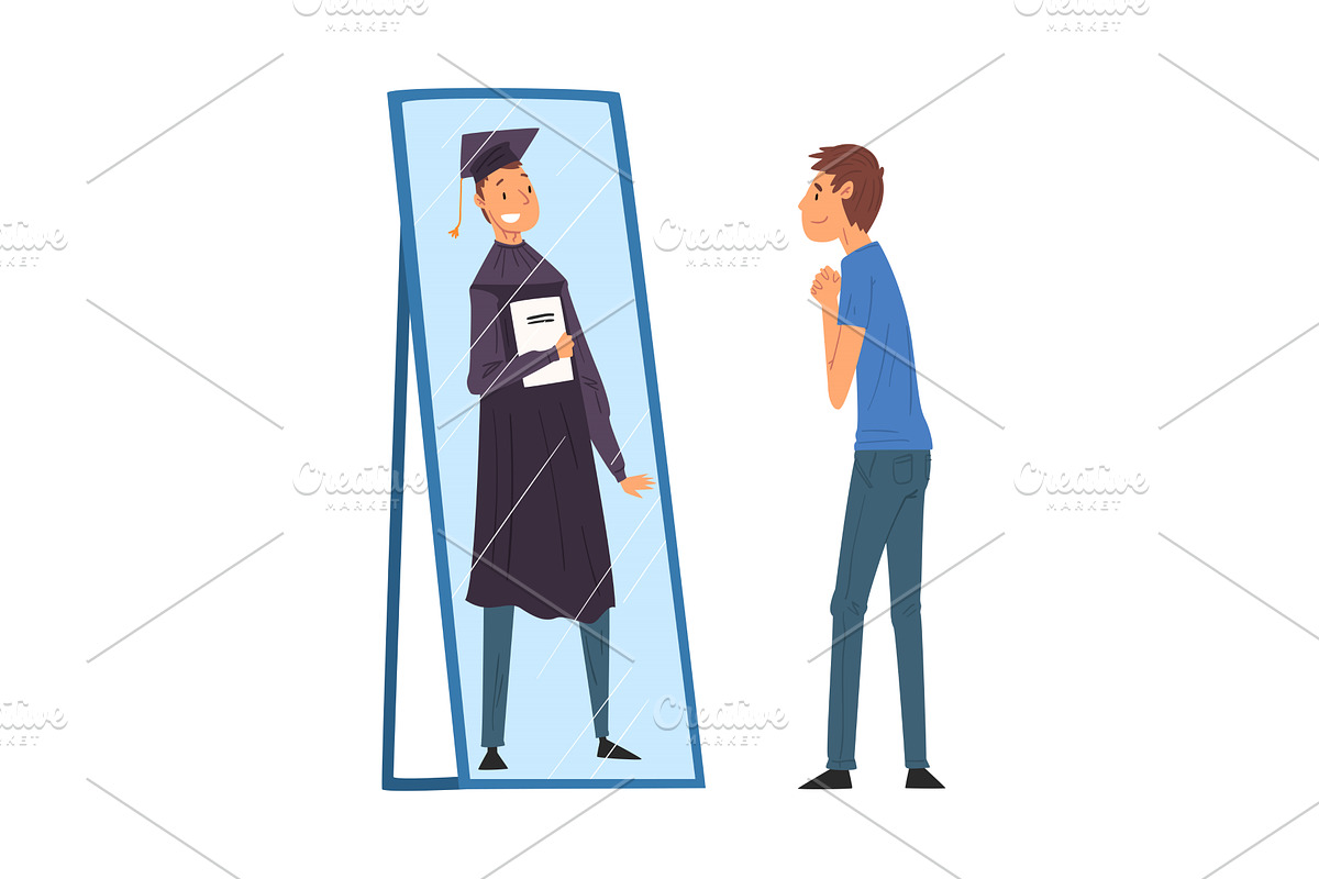 Guy Standing in Front of Mirror, a Person Illustration by TopVectors