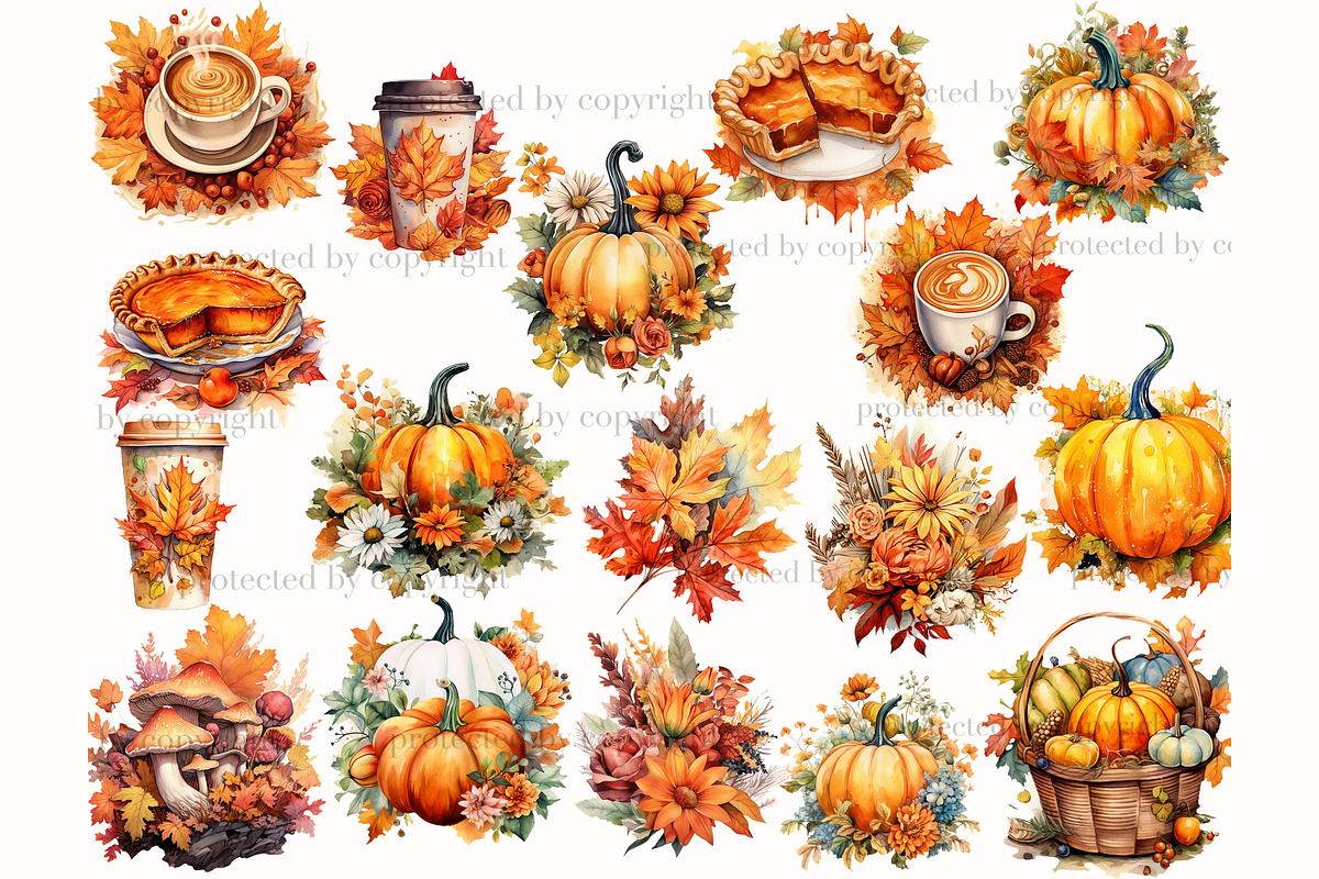 Watercolor Autumn Clipart PNG, a Food Illustration by GlamArtZhanna (Photo 3 of 5)