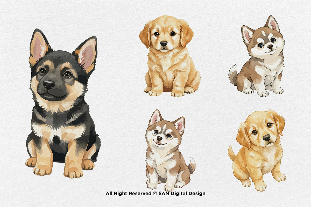 15 Bundle Watercolor Puppy Dog Baby, an Animal Illustration by Morspective (Photo 5 of 8)