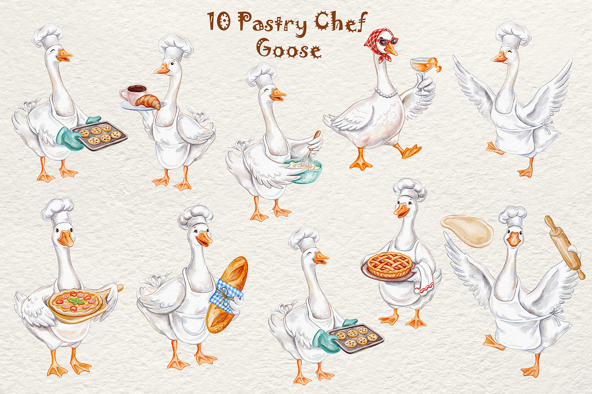 Watercolor Pastry Chef Goose Clipart, a Graphic by Watercolor dreams (Photo 2 of 5)