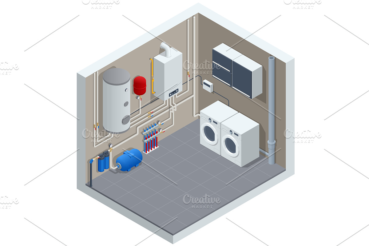 Boiler Room. Isometric illustration, an Object Illustration by Golden Sikorka