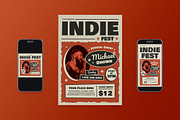 Red Retro Grunge Indie Fest Flyer, a Flyer Template by Aiyari Graphic (Thumbnail 1 of 3)