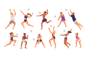 People play volleyball at beach, a Sport Illustration by Vectorbuum