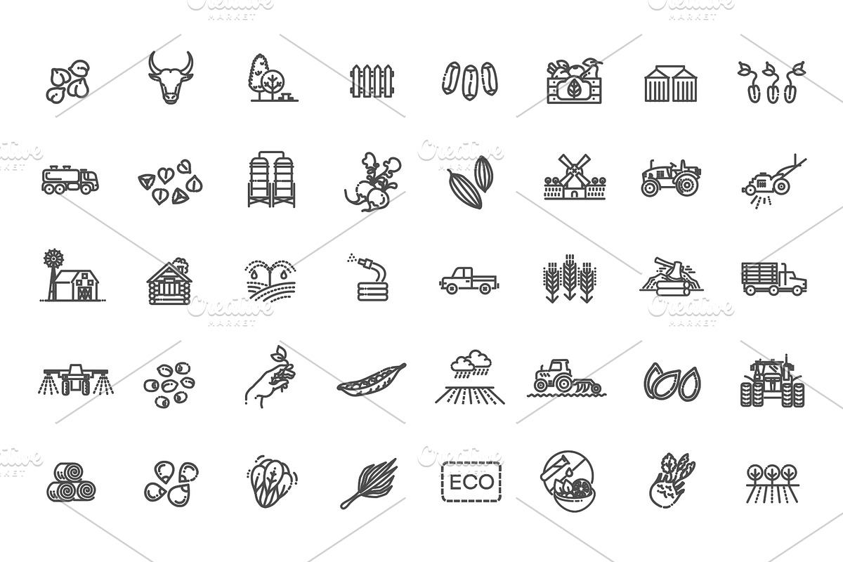 Set of Agriculture and Farming icons, an Outline Icon by Tettygreen (Photo 1 of 2)