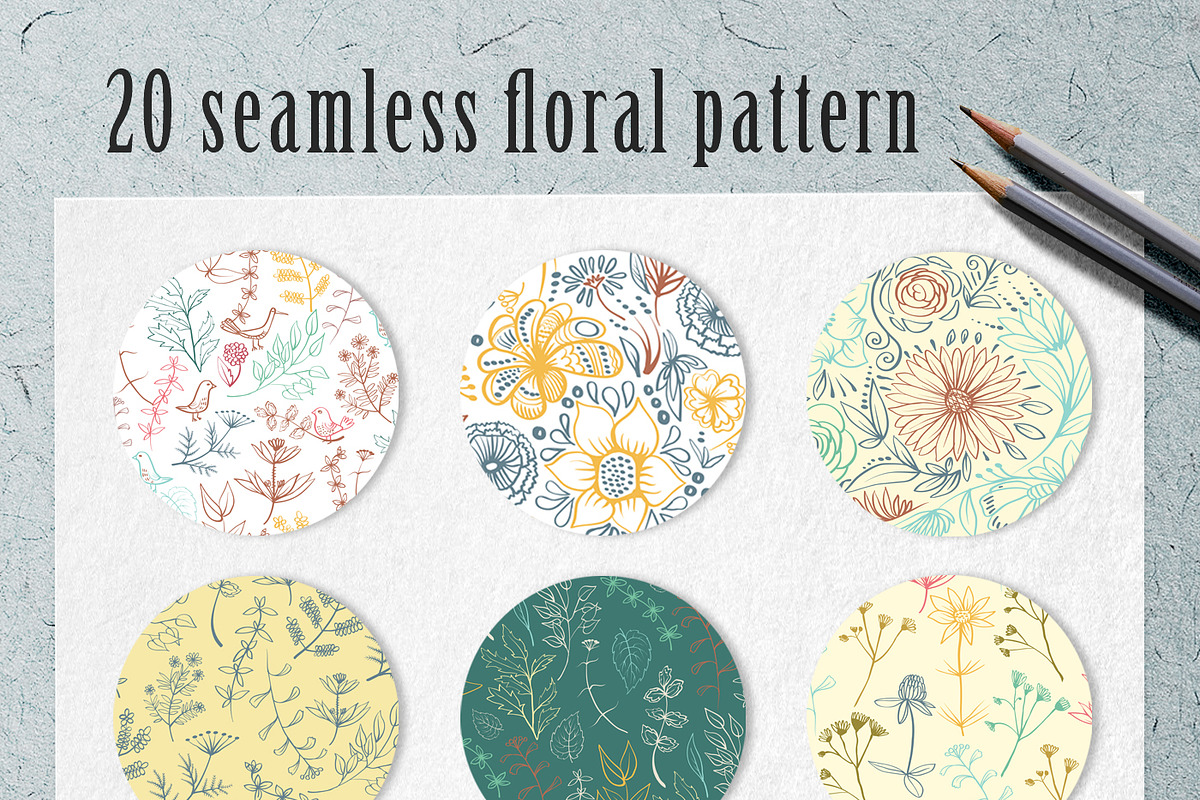 Twigs & flowers. Vector patterns, a Pattern Graphic by olly87 (Photo 3 of 8)