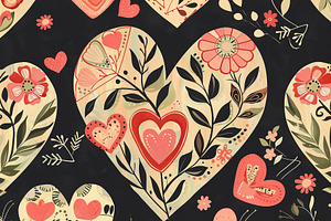 Wallpaper with red hearts with flowe, an Arts & Entertainment Photo by Imaginarium