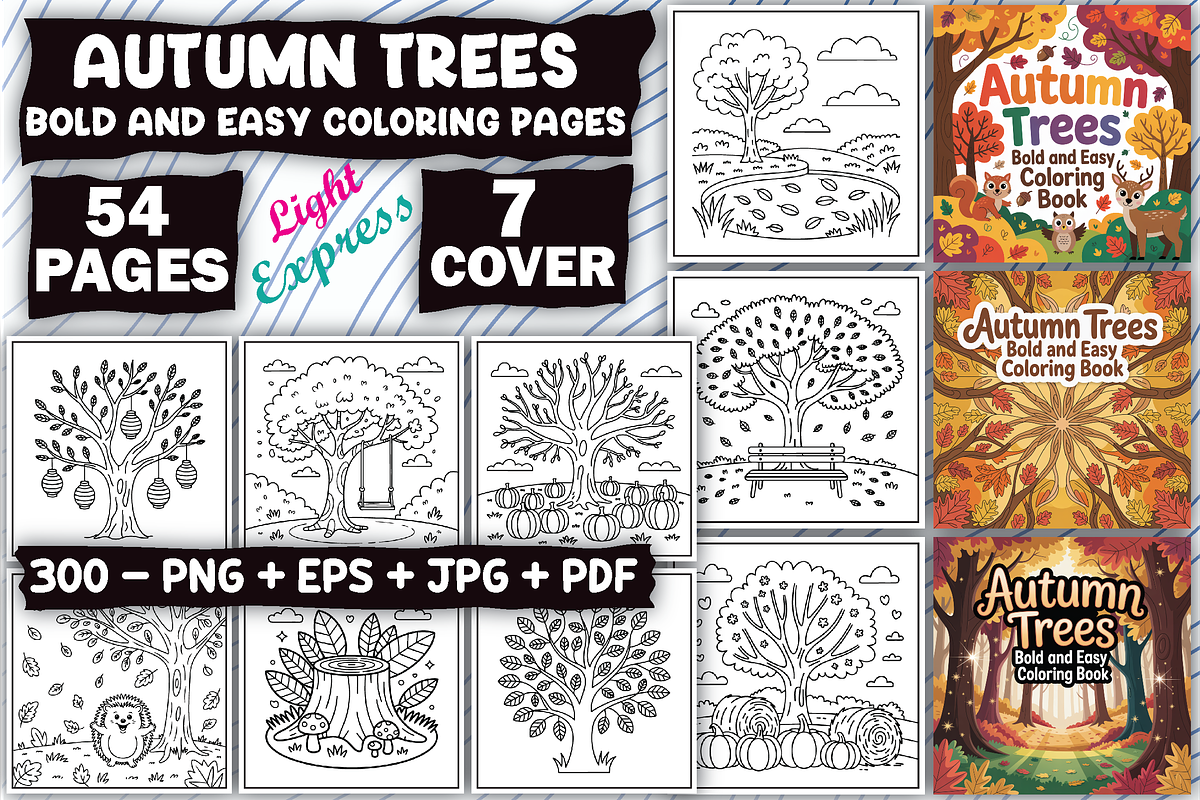 Autumn Trees Coloring Pages, an Illustration by LightExpress (Photo 1 of 5)