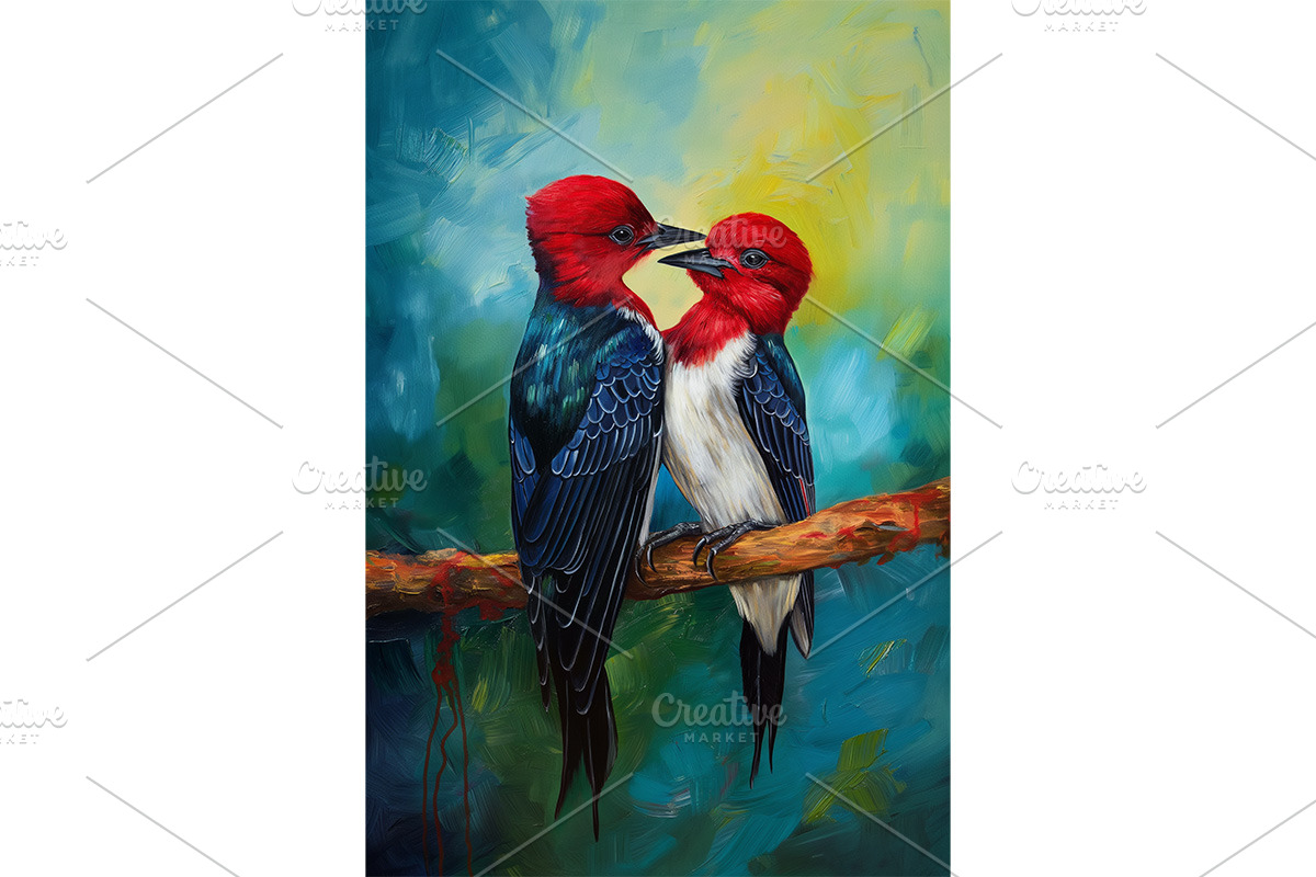 Romantic Red Birds in Nature Art, an Animal Illustration by Art Paradise Studios