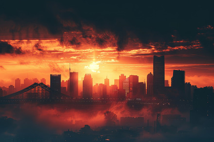 A stunning sunset over Tokyo with th, a Photo by Iftikhar Alam