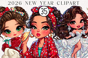New Year Cute Girl Clipart, an Illustration by CreationArt (Thumbnail 1 of 7)