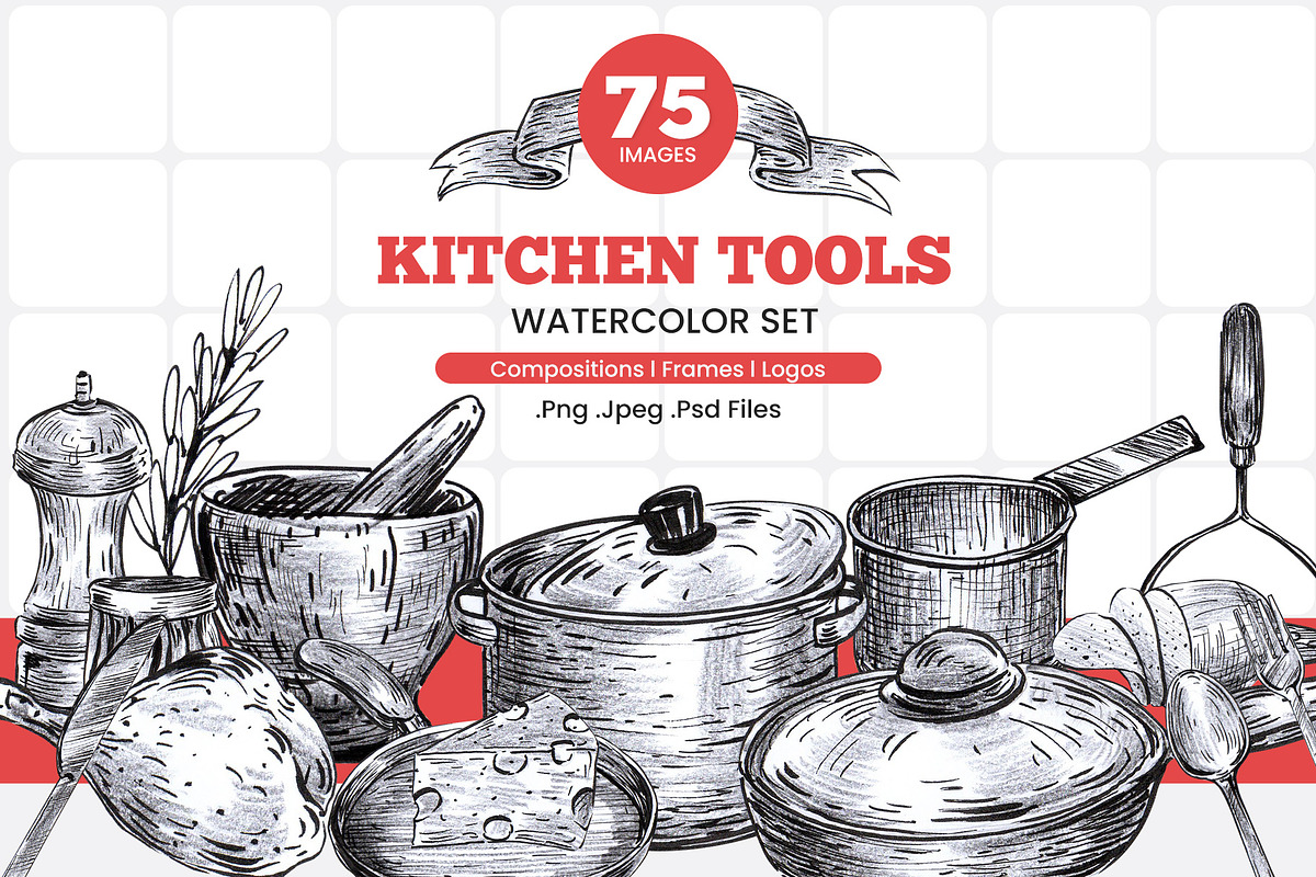 Kitchen tools drawing illustration, a Food Illustration by ...