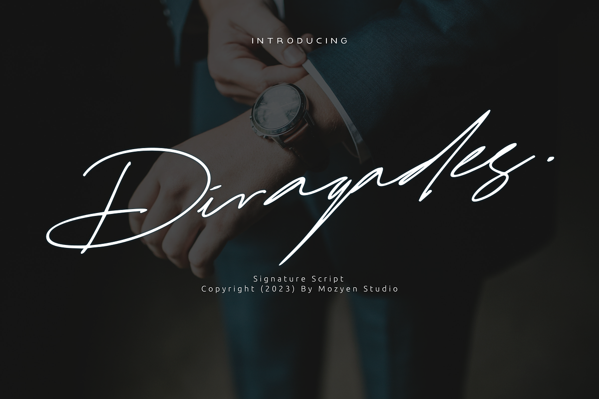 Diragades | Signature Script, a Script Font by Mozyen Studio (Photo 1 of 10)