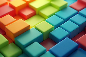 Bold 3D Abstract Blocks In Vibrant C, a Photo by LOGOCREATIVE