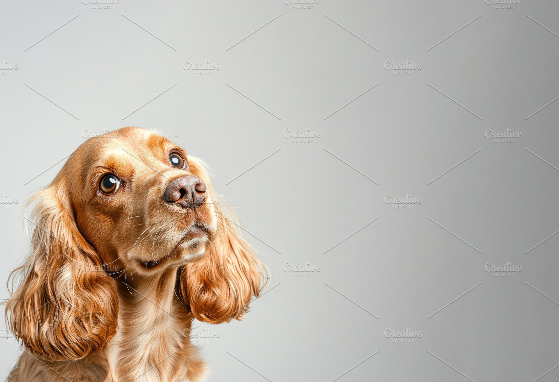 Cute golden cocker spaniel dog looking up with curious expressio, an Animal Photo by José Manuel Gelpi