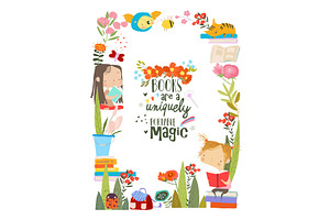Cute Floral Frame Composed of Kids, an Education Illustration by Maria Starus