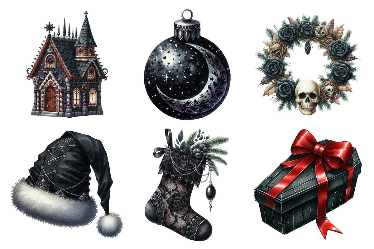 Goth Christmas Clipart, an Illustration by Daily.Designs (Photo 2 of 5)