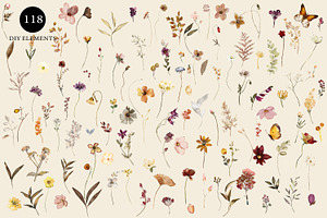 Autumn Watercolor Wildflower Clipart