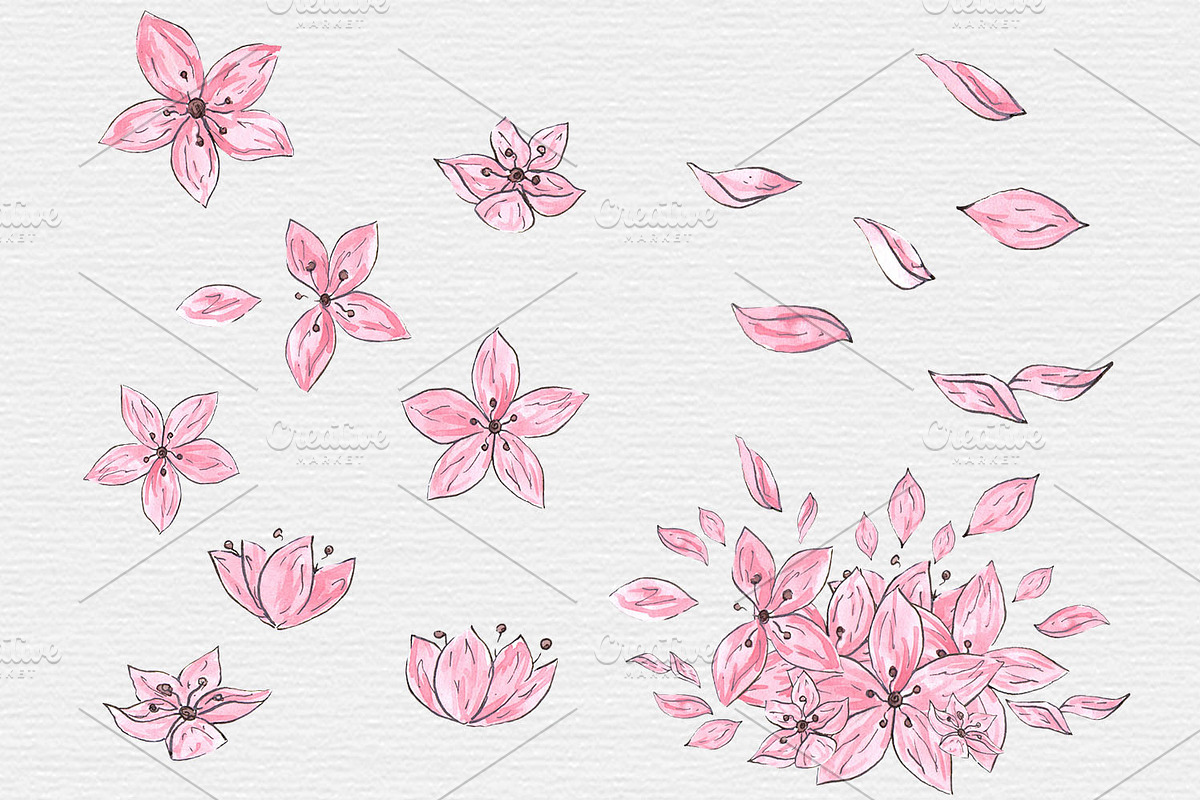 Cherry Blossom Watercolor Clipart, an Illustration by TigerlilyDesignCo (Photo 2 of 2)