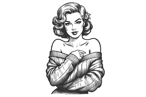 Woman in Sweater with Flower in Hair, a Person Illustration by AlexArt