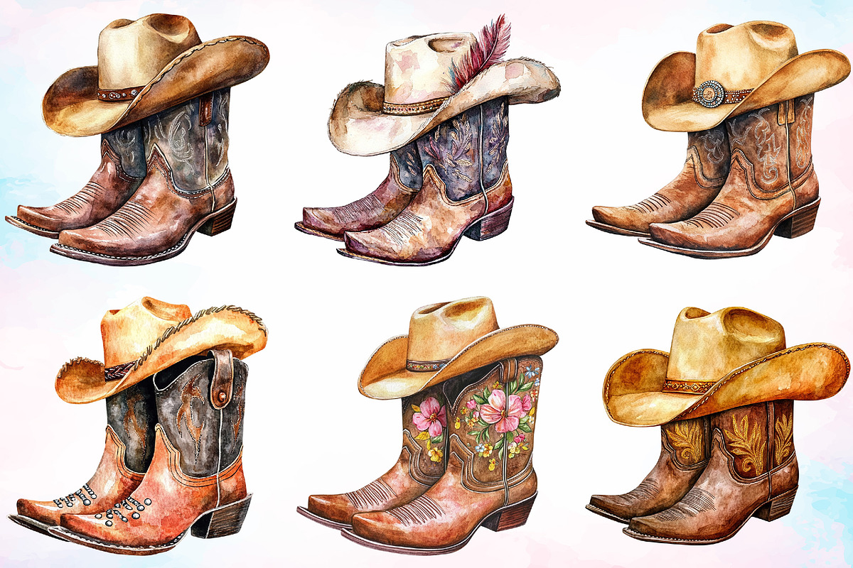 Cowboy Hat and Boots Clipart Bundle, a Seasonal Illustration by Canvas Craft (Photo 2 of 3)