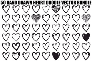 Hand Drawn Heart Doodle Vector Bundl, an Illustration by Creativeshirt