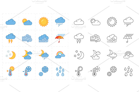 16 Flat Modern Weather Icons