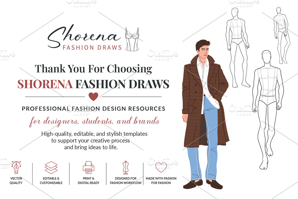 Male Fashion Figure Templates Bundle, a Person Illustration by Shorena Fashion Draws (Photo 9 of 9)