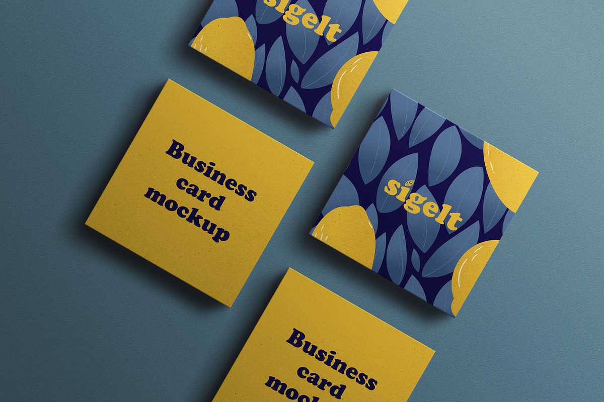 Square Blue Business Card Mockup, an Advertising Mockup by Sigelt (Photo 4 of 9)