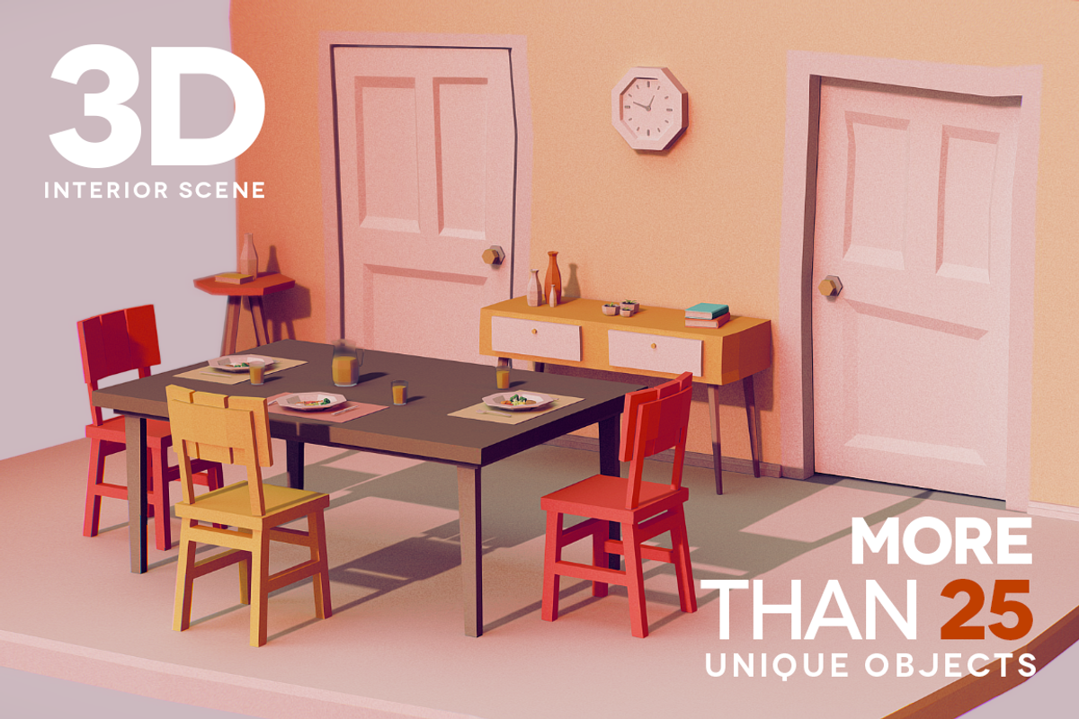 LOW POLY INTERIOR [25+ UNIQ OBJECTS], a Furniture 3D Model by mkleine shop (Photo 1 of 10)
