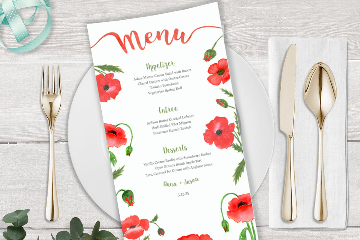 Poppy Flower Watercolor Wedding Set, an Invitation Template by Love Design (Photo 7 of 14)
