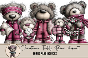 Christmas Teddy Bear Clipart, an Illustration by DreamArtGraphic