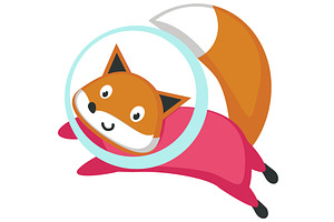 Cartoon funny fox cosmonaut in, an Animal Illustration by SiberianArt
