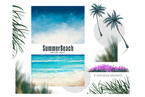 Watercolor Beach Landscape Clipart